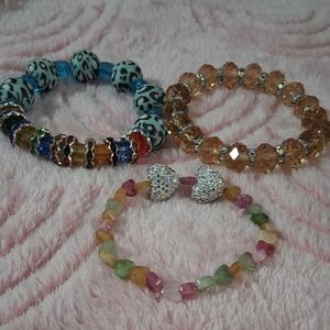 Trio of Beaded Bracelets with Heart Accents